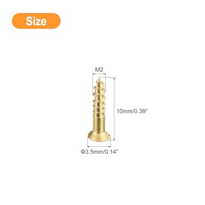uxcell Brass Wood Screws, 30Pcs M2 x 10mm Slotted Drive Flat Head Self Tapping Screw Countersunk for Woodworking Furniture - size: M2 x 10mm