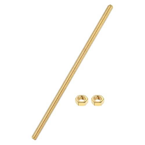 uxcell Brass Fully Threaded Rod, M5x0.8mm Pitch Right Hand Threads Studs with Solid Brass Hex Nuts, 150mm/6 Long Threaded Screw Rods Fasteners for Anchors Bolts Hangers Clamps - size: M5x0.8mmmm150mm