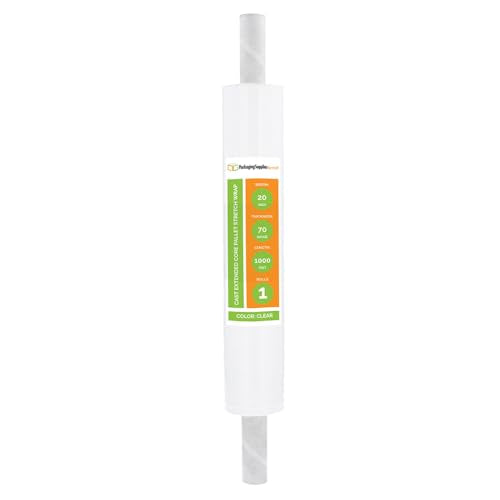 PSBM Stretch Film/Wrap with Extended Core Handles, 1 Roll 20 Inch x 1000 Feet 70 Gauge Heavy Duty Clear Plastic Wrap Industrial Strength Shrink Film for Moving, Packing & Shipping - size: 1 Pack, style: 70 Gauge