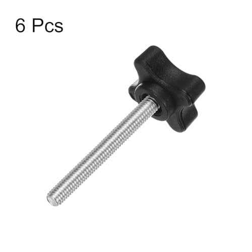 HARFINGTON 6pcs Star Clamping Knobs M6 x 55mm Metric Male Thread 32mm 4-Point Plastic Head Threaded Stud Knob Hand Tightening Thumb Screw Jig Handle, Black - size: M6 x 55mm x 32mm