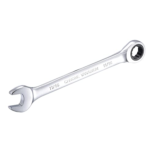 uxcell 11/16 Inch Ratcheting Combination Wrench SAE 72 Teeth 12 Point Ratchet Box Ended Spanner Tools, Cr-V - size: 11/16"