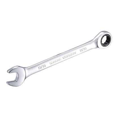 uxcell 11/16 Inch Ratcheting Combination Wrench SAE 72 Teeth 12 Point Ratchet Box Ended Spanner Tools, Cr-V - size: 11/16"