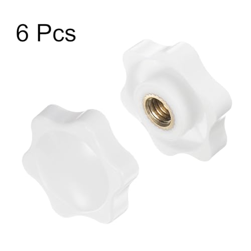 HARFINGTON 6pcs Star Knobs M8 Female Thread 32mm 6-Point Plastic Head Brass Insert Non-Through Hole Screw-in Threaded Hand Knob Clamping Handle, White - color: White, size: M8 x 32mm