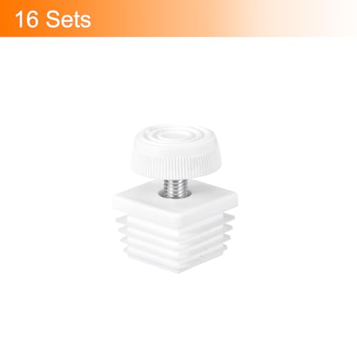 uxcell Furniture Leveling Feet, 16 Sets 30 x 30mm - Square Insert Furniture Adjustable Leveler, M8 Thread Nut Pipe Plug Blanking End Caps Insert (White) - size: 30 x 30mm