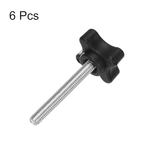 HARFINGTON 6pcs Star Clamping Knobs M6 x 50mm Metric Male Thread 32mm 4-Point Plastic Head Threaded Stud Knob Hand Tightening Thumb Screw Jig Handle, Black - size: M6 x 50mm x 32mm