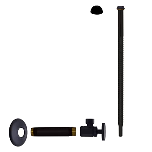 Westbrass D103K12-62 1/2" IPS x 3/8" OD x 12" Corrugated Riser Supply Line Kit with Round Handle Angle Supply Shut Off Valve for Faucet and Toilet, Matte Black - color: Matte Black