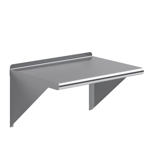 AmGood 18 in. Deep x 24 in. Wide Stainless Steel Wall Mount Shelf with Backsplash - Microwave, Pressure Washer & Air Compressor | NSF 18-Gauge 430, Holds 295 lbs | Bullnose Edge, Brackets Included - size: 24 in. x 18 in.