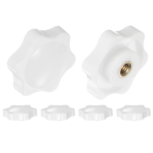 HARFINGTON 6pcs Star Knobs M5 Female Thread 32mm 6-Point Plastic Head Brass Insert Non-Through Hole Screw-in Threaded Hand Knob Clamping Handle, White - color: White, size: M5 x 32mm