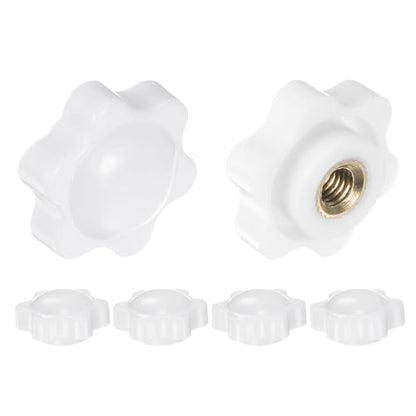 HARFINGTON 6pcs Star Knobs M6 Female Thread 25mm 6-Point Plastic Head Brass Insert Non-Through Hole Screw-in Threaded Hand Knob Clamping Handle, White - color: White, size: M6 x 25mm