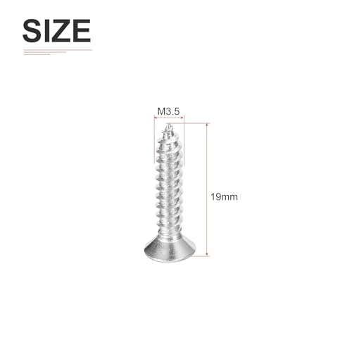 DTGN 100Pcs M3.5x19mm Flat Head Wood Screws, 304 Stainless Steel Phillips Self Tapping Screws - Good for Woodworking, Furniture - Silver - size: M3.5x19mm