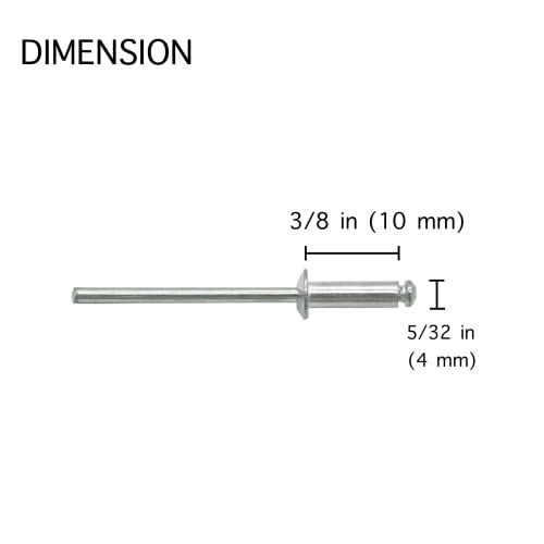 100 Pcs 5/32" x 3/8" Aluminum Pop Rivets, 4 x 10mm Blind Rivets, Aluminum Grip and Steel Mandrel - size: 5/32" x 3/8"