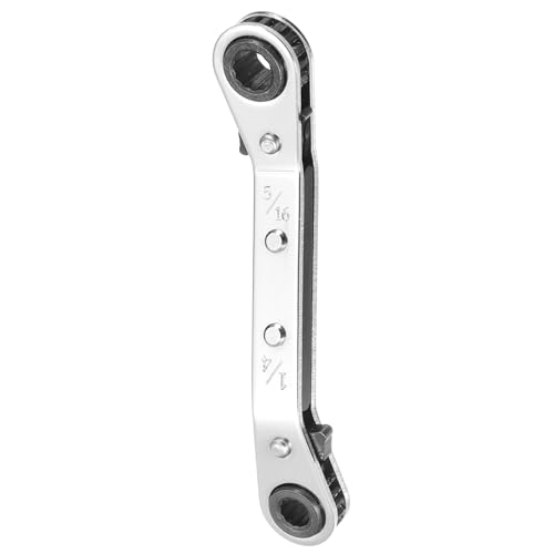 HARFINGTON HVAC Service Wrench 1/4" x 5/16" 25 Degrees SAE Double Head 16-Teeth Air Conditioner Valve Reversible Ratchet Wrench for Refrigeration Equipment Repair, Silver