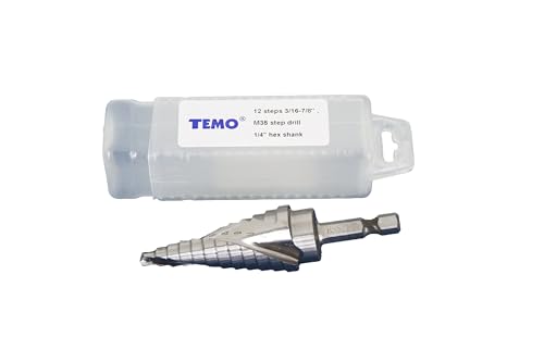TEMO M35 Cobalt Spiral Step Drill Unibit Bit 3/16" -7/8" 12 Size 1/4" Shank - size: 3/16" - 7/8", style: Spiral