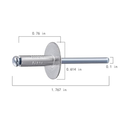 Wensilon(130 pcs) 3/16 * 5/8" Large Cap Open End Aluminum Blind Rivets, 5 * 16 Blind Rivet - color: Aluminum, size: 3/16*5/8