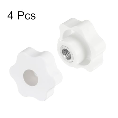 HARFINGTON 4pcs Star Knobs M10 Female Thread 48mm Head Plastic Through Hole Brass Screw-in Clamping Handles Threaded Hand Knobs, White - color: White, size: M10 x 48mm