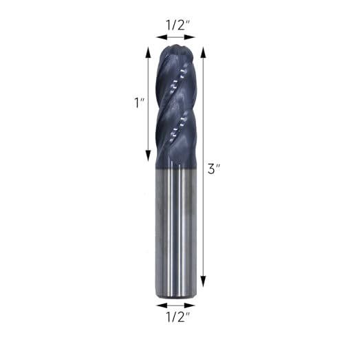 1/2in Ball Nose Solid Carbide End Mill, 4 Flute, 30 Degree Helix - size: 1/2in
