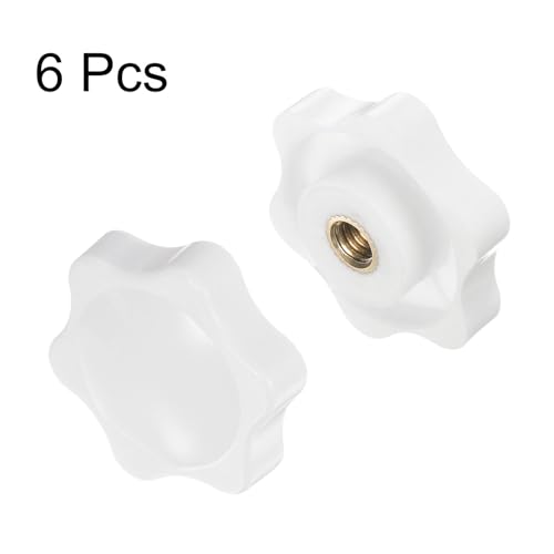 HARFINGTON 6pcs Star Knobs M5 Female Thread 32mm 6-Point Plastic Head Brass Insert Non-Through Hole Screw-in Threaded Hand Knob Clamping Handle, White - color: White, size: M5 x 32mm