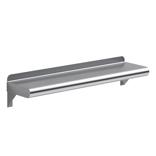 AmGood Narrow 6 in. Deep x 24 in. Wide Stainless Steel Wall Mount Shelf with Backsplash - Bathroom, Restroom & Spice Storage | NSF 18-Gauge 430, Holds 140 lbs | Bullnose Edge, Brackets Included - size: 6 in. x 24 in.