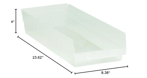 BOX USA BBINPS123CL Plastic Shelf Bins, 23 5/8" x 8 3/8" x 4", Clear (Pack of 6)