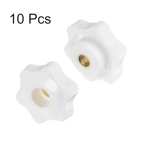 HARFINGTON 10pcs Star Knobs M6 Female Thread 38mm Head Plastic Through Hole Brass Screw-in Clamping Handles Threaded Hand Knobs, White - color: White, size: M6 x 38mm