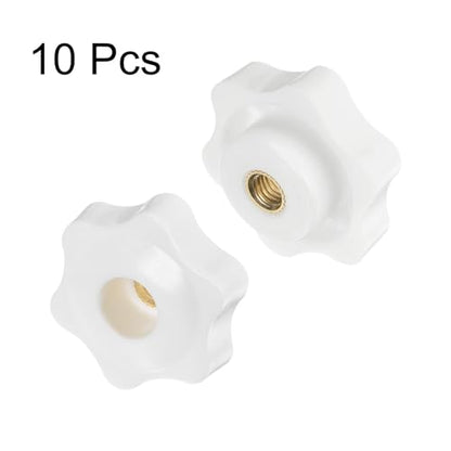 HARFINGTON 10pcs Star Knobs M6 Female Thread 38mm Head Plastic Through Hole Brass Screw-in Clamping Handles Threaded Hand Knobs, White - color: White, size: M6 x 38mm