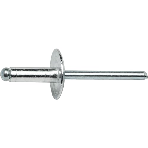 Fastenere Large Flange Pop Rivets - 3/16" x 3/8" (50 Pack) Aluminum Body Steel Mandrel, Heavy Duty Dome Head Blind Rivets, Open End 6-6 Gap .251" - .375" - Corrosion Resistant, High Shear Strength - size: 3/16" x 3/8" (6-6) (50 Pack)