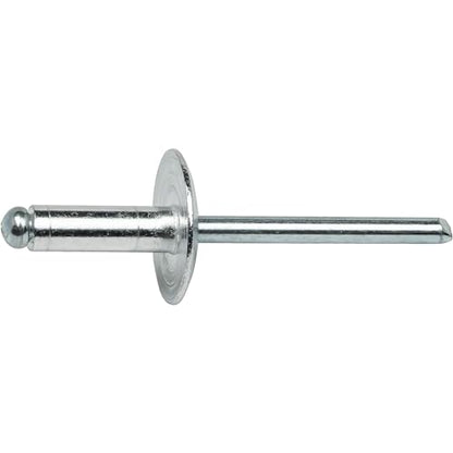 Fastenere Large Flange Pop Rivets - 3/16" x 3/8" (50 Pack) Aluminum Body Steel Mandrel, Heavy Duty Dome Head Blind Rivets, Open End 6-6 Gap .251" - .375" - Corrosion Resistant, High Shear Strength - size: 3/16" x 3/8" (6-6) (50 Pack)