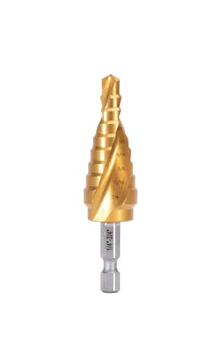 Industrial HSS Step Drill bit 1/4''-3/4'' with 1/4'' Hex Shank, Unibit Double Spiral Flute with TiN Coating for Metal, Stainless Steel, Aluminum, Plastic - size: 1/4-3/4''