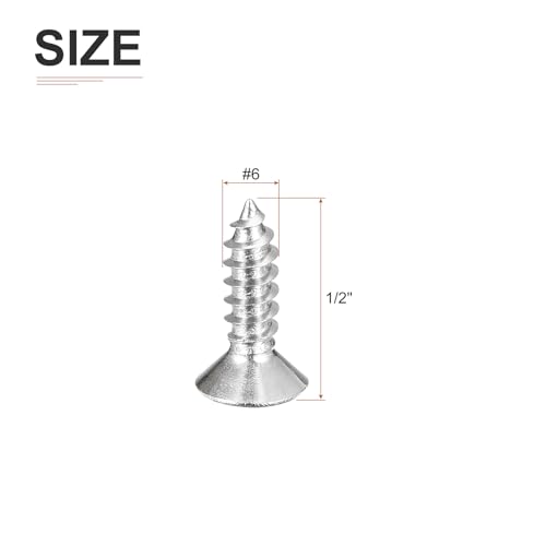 DTGN 100Pcs #6x1/2 Flat Head Wood Screws, 304 Stainless Steel Phillips Self Tapping Screws - Good for Woodworking, Furniture - Silver - color: Silver, size: #6x1/2"