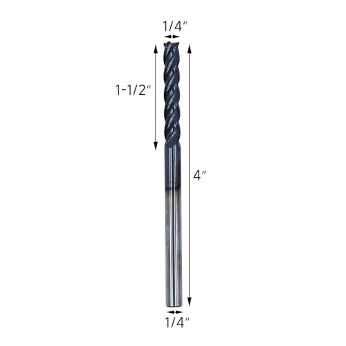 1/4in Solid Carbide Long End Mill, 4 Flute, 30 Degree Helix - size: 1/4in