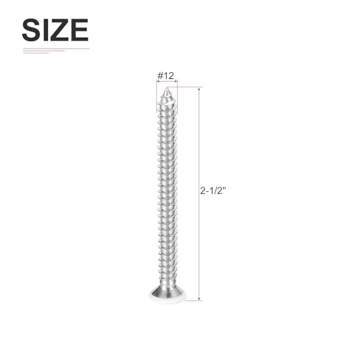 DTGN 50Pcs #12x2-1/2 Flat Head Wood Screws, 304 Stainless Steel White Phillips Self Tapping Screws - Good for Woodworking, Furniture - White - color: White, size: #12x2-1/2"