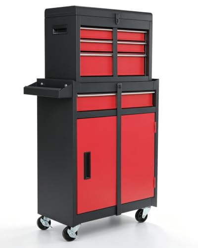 Winado 4-Drawer Rolling Tool Chest, 2-in-1 Storage Toolbox, Black & Red - color: Black & Red