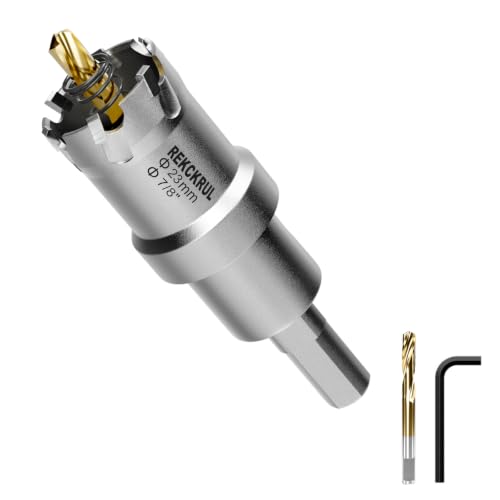 7/8" (23mm) TCT Carbide Hole Saw Kit for Metal - Heavy Duty Hole Cutter Drill Bits Set with 2 Titanium/Step Pilot Drill Bits & L-Wrench, Cuts Stainless Steel, Iron, Aluminum, Wood, Plastic - size: 23mm | 7/8"
