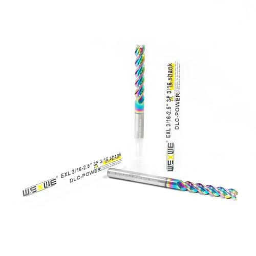 Tools 3/16” Extra Long Carbide Square End Mill for Aluminum, Copper Alloy, Plastic, 2.5" Overall Length End Mill Bits, 3 Flute HRC 62 Deg DLC Coating, CNC Router Bits 3/16 Shank (3/16-2.5" 2PCS) - size: DLC EXL 3/16-2.5" 2PC