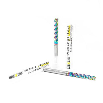 Tools 3/16” Extra Long Carbide Square End Mill for Aluminum, Copper Alloy, Plastic, 2.5" Overall Length End Mill Bits, 3 Flute HRC 62 Deg DLC Coating, CNC Router Bits 3/16 Shank (3/16-2.5" 2PCS) - size: DLC EXL 3/16-2.5" 2PC
