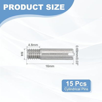 PATIKIL M4 x 16mm Slotted Cylindrical Pin, 15 Pcs 304 Stainless Steel Dowel External Thread Slotted Pin Screw for Home Furniture Cabinet Improvement, Silver Tone - size: M4 x 16mm