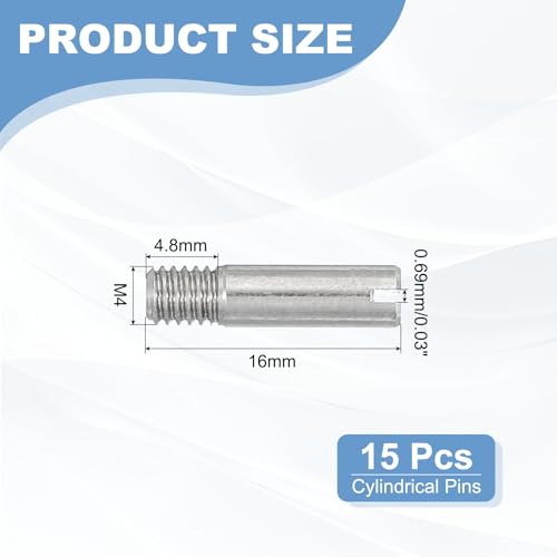 PATIKIL M4 x 16mm Slotted Cylindrical Pin, 15 Pcs 304 Stainless Steel Dowel External Thread Slotted Pin Screw for Home Furniture Cabinet Improvement, Silver Tone - size: M4 x 16mm