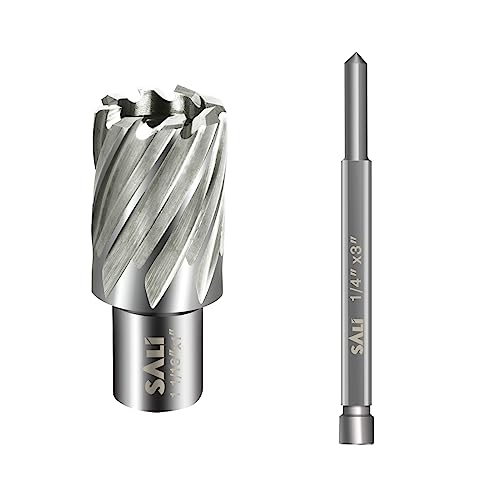 SALI Annular Cutter Diameter 1-1/16 Inch with Weldon Shank 3/4"(with 2 Flats) Cutting Depth 1" Mag Drill Bit for Magnetic Drill Press HSS Fully Ground Drill with One 1/4"*3" Pilot Pin - size: 1-1/16"*1"