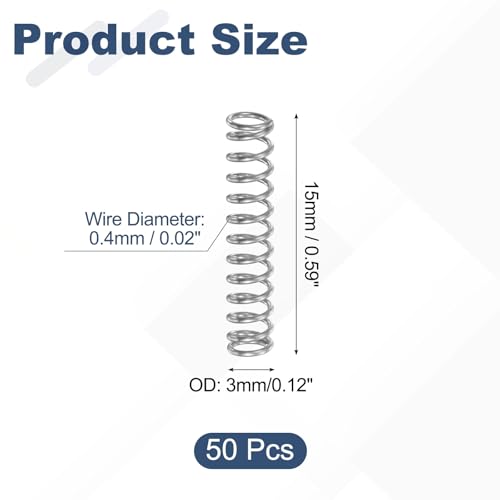 uxcell 50Pcs 304 Stainless Steel Compression Springs,0.4mmWD, 3mm ODx15mm L - size: 3mmx15mm