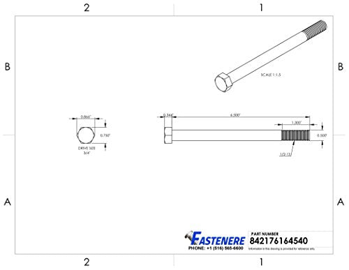 1/2-13 x 6-1/2" Hex Head Cap Screw Bolts, External Hex Drive, Stainless Steel 304, Partially Threaded, Stainless Steel, Quantity 5 - size: 1/2-13 x 6-1/2 Inch (5 Pack)