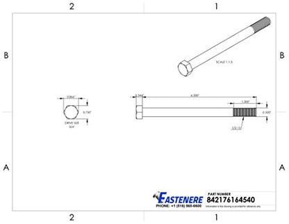1/2-13 x 6-1/2" Hex Head Cap Screw Bolts, External Hex Drive, Stainless Steel 304, Partially Threaded, Stainless Steel, Quantity 5 - size: 1/2-13 x 6-1/2 Inch (5 Pack)