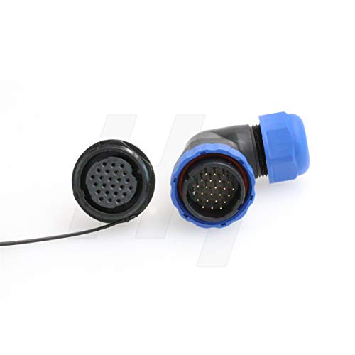 HangTon HE29 24 Pin Plastic Waterproof Connector Threaded Outdoor Industrial Automotive Electrical Power Circular Male Female Angled Wire Cable Plug + Panel Socket (24 pin) - size: 24 pin