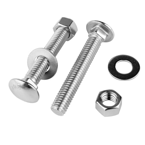 1/2-13 x 3 Stainless Steel Carriage Bolts and Nuts with Flat Washers Kit, Round Head Square Neck Screws UNC Coarse Thread, 4 Sets Silver - color: Silver, size: 1/2-13 x 3" (4 Sets)