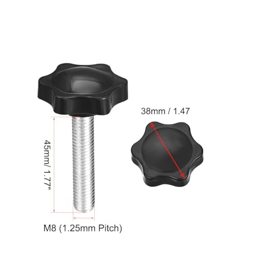 uxcell Clamping Screw Knob, 38mm Dia Plum Hex Shaped Grips Star Knob M8 x 45mm Male Thread, 2pcs - size: M8x45mm