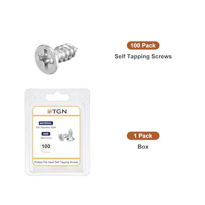 DTGN 100Pcs M4x10mm Flat Head Wood Screws, 304 Stainless Steel Phillips Self Tapping Screws - Good for Woodworking, Furniture - Silver - size: M4x10mm
