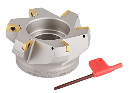 Accusize Industrial Tools 75 Degree Indexable Face Mill with 6 Pcs Apkt1604 Carbide Inserts, 4'' Cutting Diameter by 1-1/2'' Arbor Hole, 0028-2603 - size: 4"