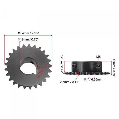 uxcell 25 Tooth Roller Sprocket B Type, #25 Chain, Single Strand 1/4" Pitch, 19mm Bore Black Oxide C45 Carbon Steel, Keyway with Set Screws for ISO 04C - size: 19mm