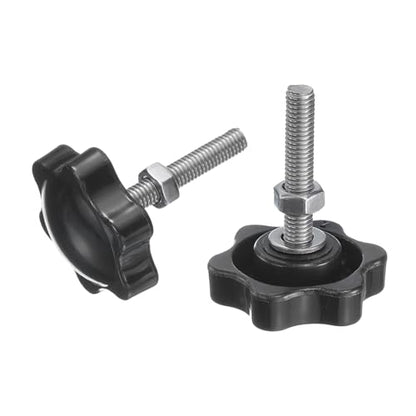 uxcell 8pcs Star Clamping Knobs with Nuts Washers, M5 x 20mm Metric 304 Stainless Steel Male Thread 32mm 6-Star Plastic Head, Threaded Stud Hand Knobs Handles Thumb Screws, Black - size: M5 x 20mm