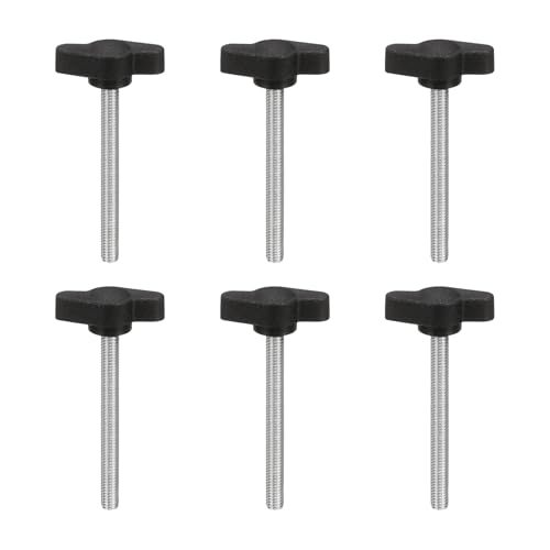 PATIKIL M5 x 50mm Tee Wing Thumb Screws, 6Pcs Carbon Steel Mechanical Handle Bolt Thumb Screws for Remove Replace Hand Clamping Tightening Knobs Power Supply, Black - size: M5 x 50mm