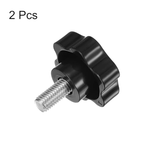 HARFINGTON 2pcs Star Knobs M10 x 20mm 304 Stainless Steel Threaded Stud 46mm Plastic 6-Star Head Hand Tightening Thumb Screw Clamping Jig Knob Handle, Black - size: M10 x 20mm x 46mm